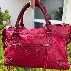 Auth 2005 Red Rouge Theatre Balenciaga Chevre City Shoulder Bag